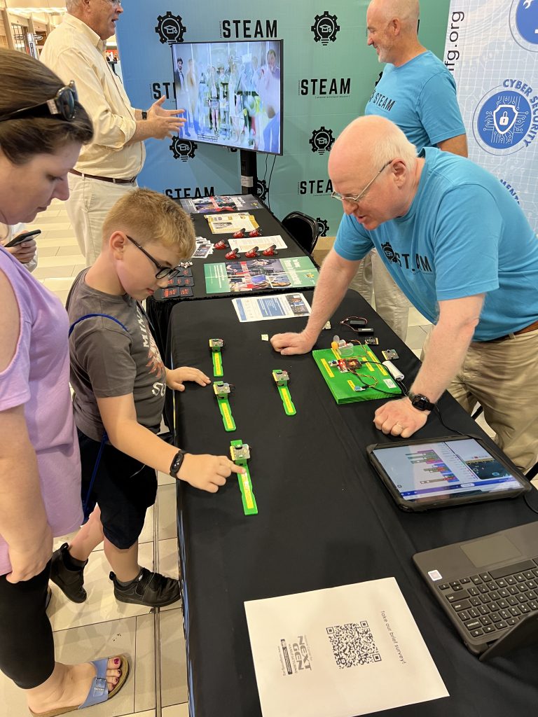 Experience STEAM attendees visiting a booth at Mall of America. August 2022.