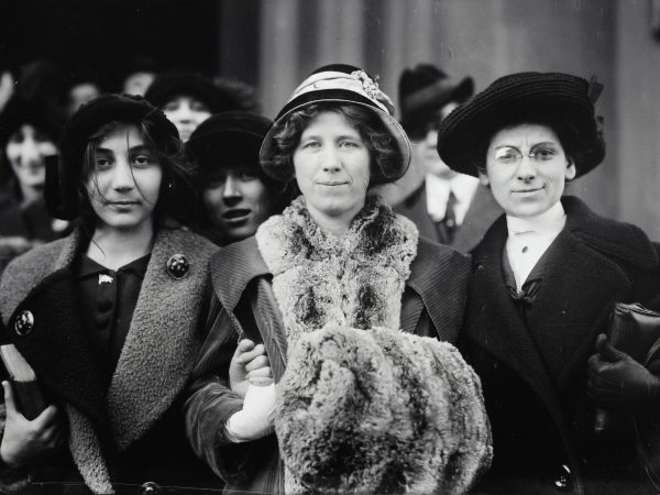 14-yr. old striker, Fola La Follette, and Rose Livingston. Glass negative from the George Grantham Bain Collection, 1913. Library of Congress Prints & Photographs Division. Photograph shows suffrage and labor activist Flora Dodge "Fola" La Follette (1882-1970), social reformer and missionary Rose Livingston, and a young striker during a garment strike in New York City in 1913. https://www.loc.gov/resource/ggbain.12397/