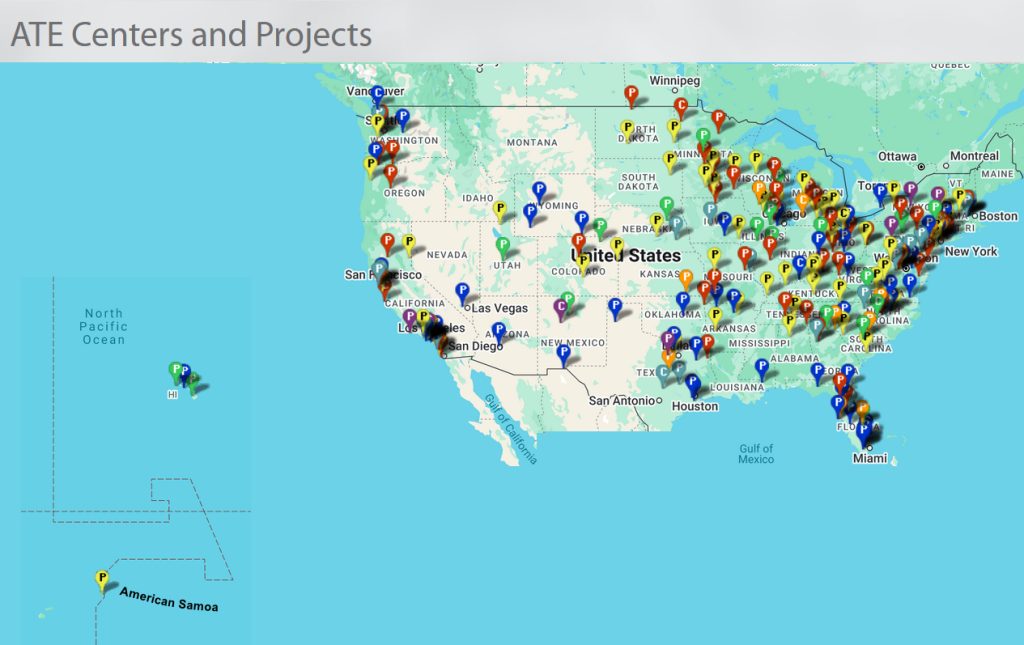 ATE PI Conference 2024 Project Center Map including Hawaii and American Samoa.