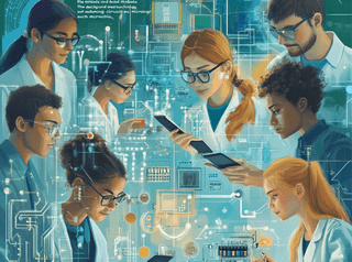 Image of Science STEM Students in a futuristic collage. TJ McCue via Midjourney AI _Prompt in MNT This Week in Small